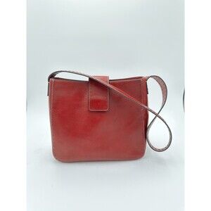 Vintage Fossil Red Genuine Leather Bucket Shoulder Purse Bag